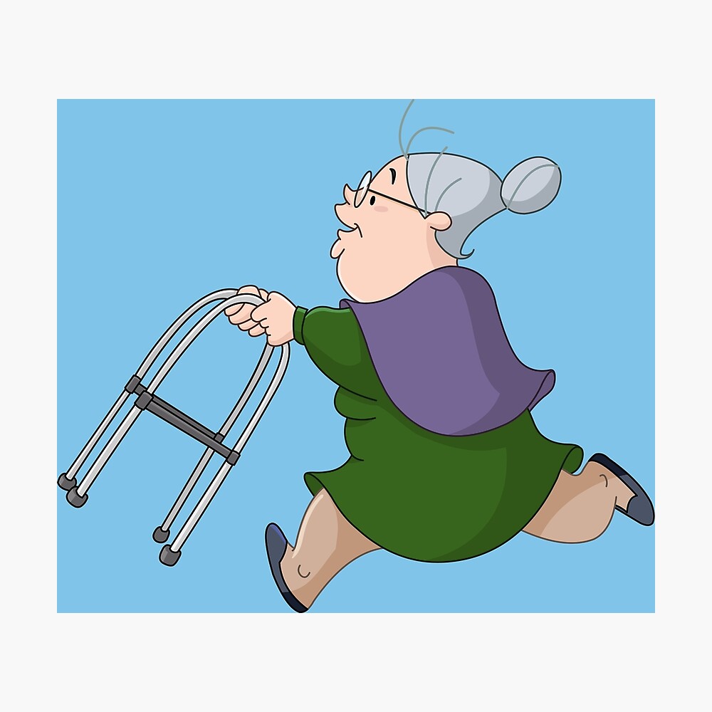 Old Woman Running with Walker