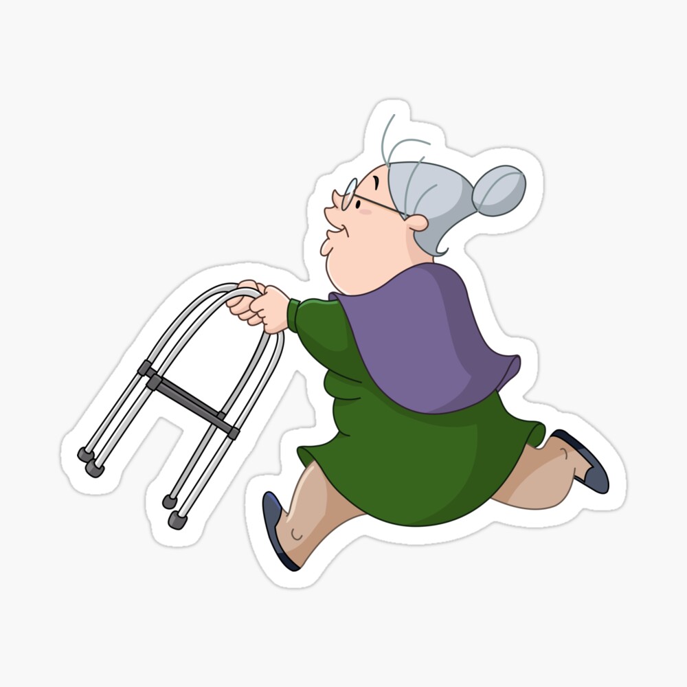 Old Woman Running with Walker