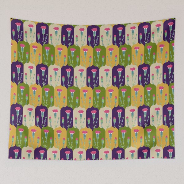 Item preview, Carnations in bloom on geometric background  designed and sold by catherinestone.