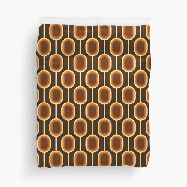 70s Pattern Orange and Brown Connected Nodes Duvet Cover