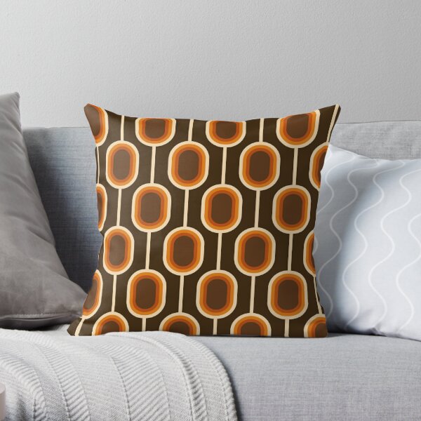 70s Pattern Orange and Brown Connected Nodes Throw Pillow