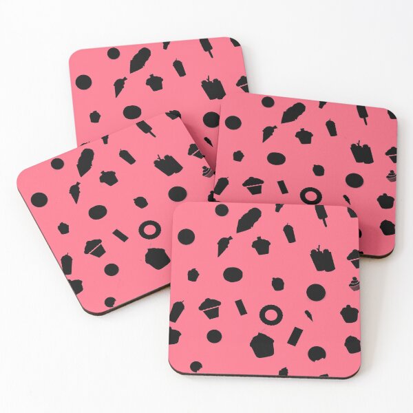 Item preview, Black Seamless pattern of delicious sweets like ice cream, donuts, cup cakes, Popsicle, slurpy on Dark Pink #ff6781 designed and sold by Artsy Boulevard.