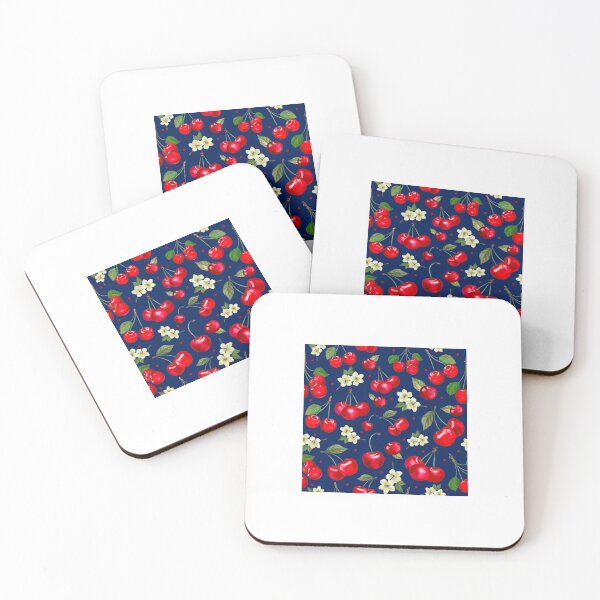 Item preview, Life is Sweet Red Cherries on Navy Background designed and sold by KrisInStitches.
