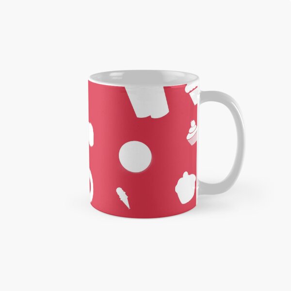 Item preview, White Seamless pattern of delicious sweets like ice cream, donuts, cup cakes, Popsicle, slurpy on rusty red #da2c43 designed and sold by Artsy Boulevard.