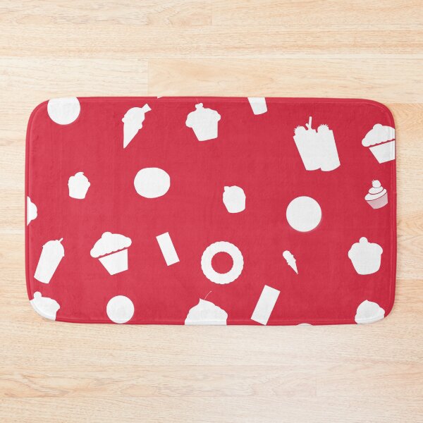 Item preview, White Seamless pattern of delicious sweets like ice cream, donuts, cup cakes, Popsicle, slurpy on rusty red #da2c43 designed and sold by Artsy Boulevard.