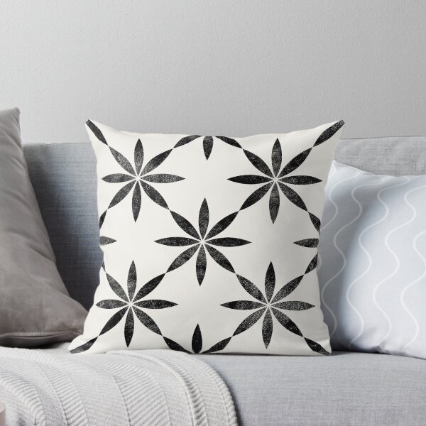 Item preview, Retro Inky Block Printed Flower Pattern - Black and Cream designed and sold by itsjensworld.
