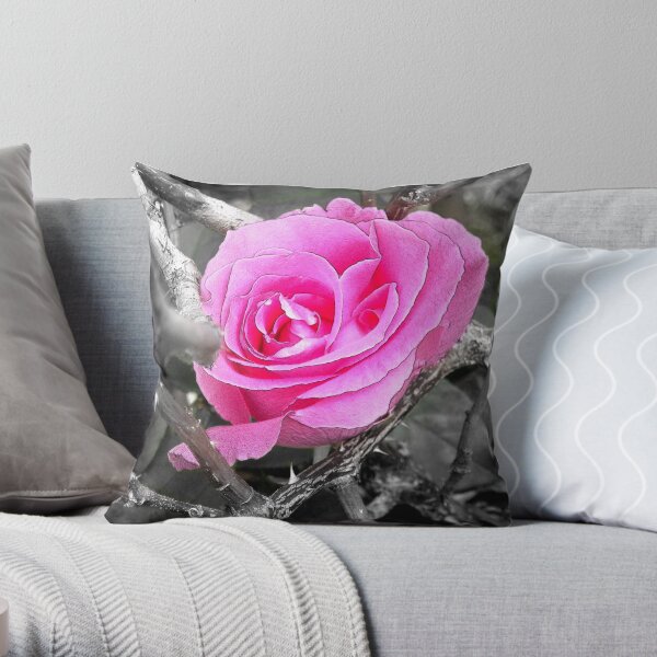 Pink Rose Among the Thorns Throw Pillow
