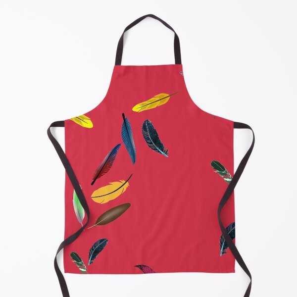 Item preview, Colorful feathers floating and falling simple design artwork on rusty red #da2c43 designed and sold by Artsy Boulevard.