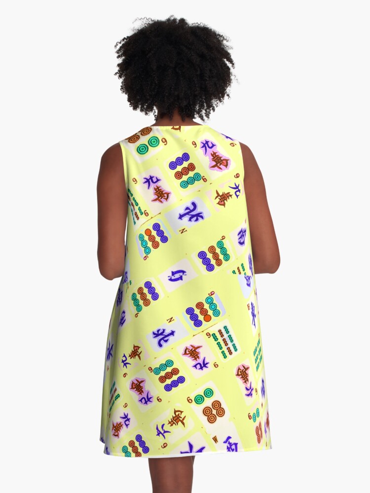 Thumbnail 3 of 4, A-Line Dress, Mahjong Yellow Pattern designed and sold by johndavis71.