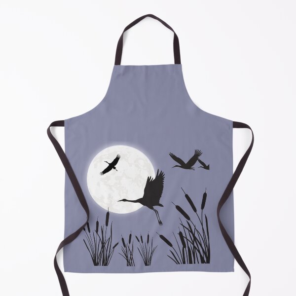 Item preview, Beautiful Traditional Storks taking flight by the River Cattails At Night Silhouette designed and sold by ThousandAutumns.