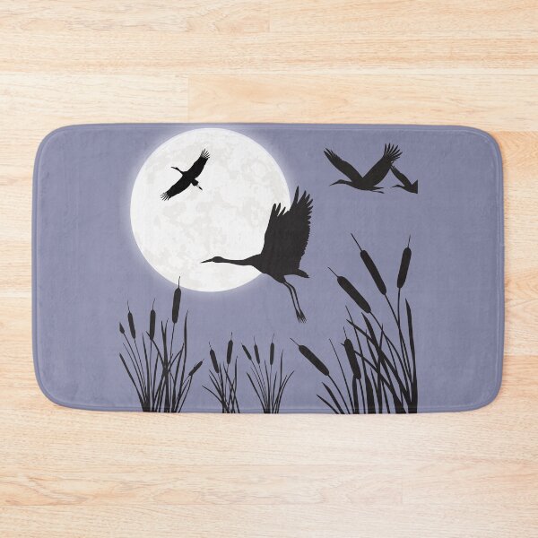 Item preview, Beautiful Traditional Storks taking flight by the River Cattails At Night Silhouette  designed and sold by ThousandAutumns.