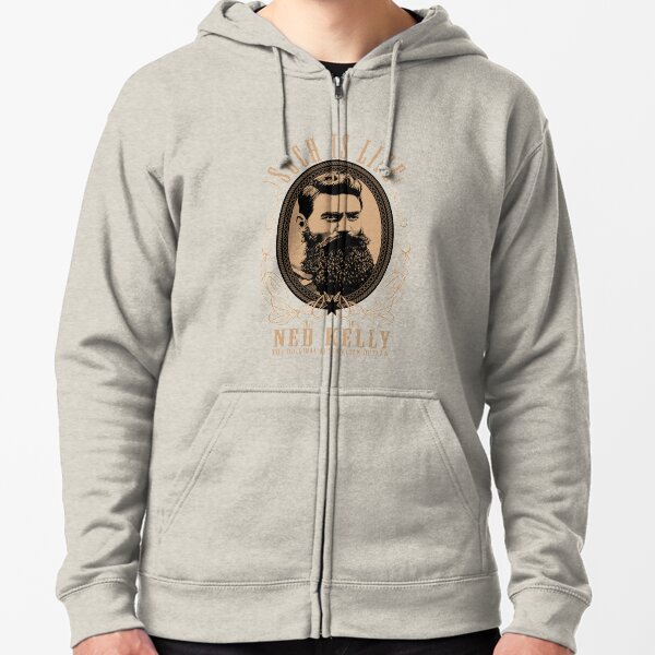 Ned Kelly - Original Outlaw Design in cream Zipped Hoodie