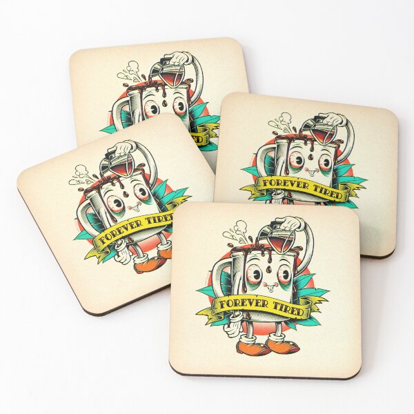 Forever Tired Coffee Mug Cartoon Character Coasters (Set of 4)