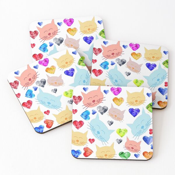 Item preview, ADORABLE, CUTE KITTY CAT FACES AND BRIGHT COLORFUL HEARTS, Design for a cat lover designed and sold by Adri Barnard.