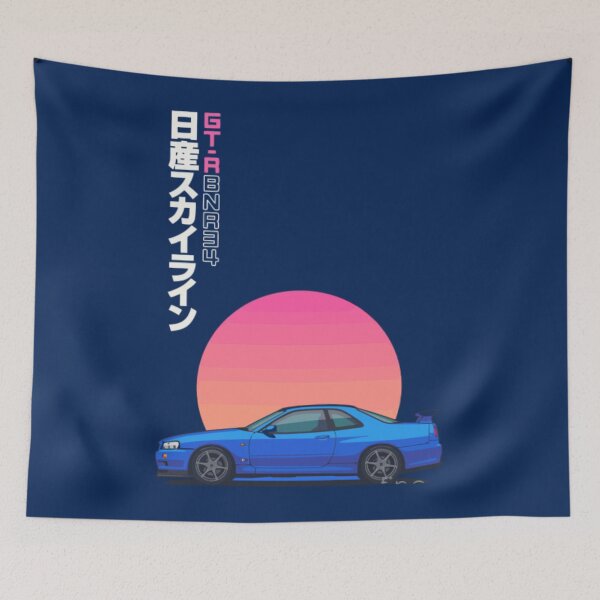 Artikelvorschau, Nissan Gtr R34 GTR Porträt blau entworfen und verkauft von KaAnsDesign.