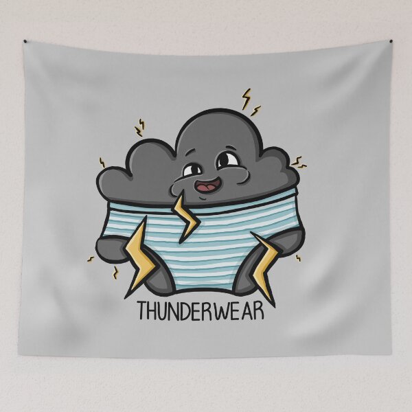 Item preview, Thunderwear, Funny cartoon style thunder cloud in underwear, Digital Illustration designed and sold by AlmightyClaire.