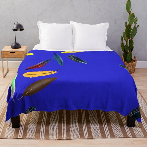 Item preview, Colorful feathers floating and falling simple design artwork on Blue #2323d3 designed and sold by Artsy Boulevard.