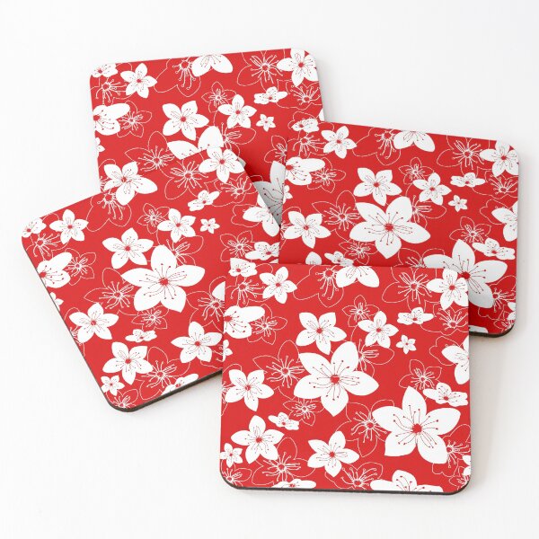 Item preview, Red and white floral pattern designed and sold by BLMcreations.