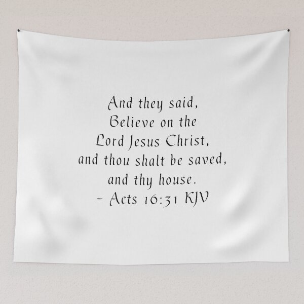Item preview, Acts 16:31 KJV Black Gothic Print designed and sold by VerShirts.
