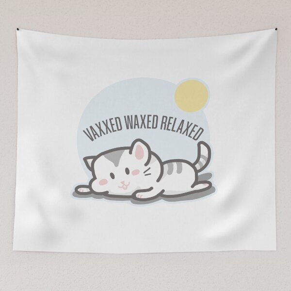 Item preview, Vaxxed Waxed Relaxed Cute Funny Summer Cat designed and sold by AmethystShop.