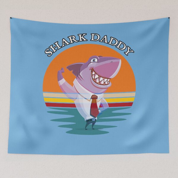 Item preview, Shark Daddy Retro Sunset Smiling Shark designed and sold by KeysTreasures.