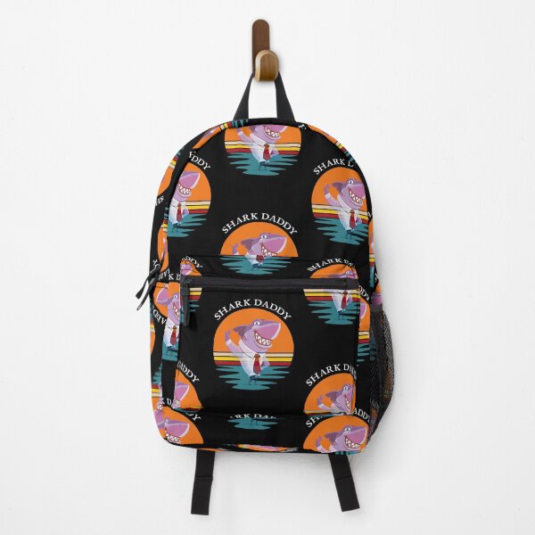 Item preview, Shark Daddy Retro Sunset Smiling Shark Black designed and sold by KeysTreasures.