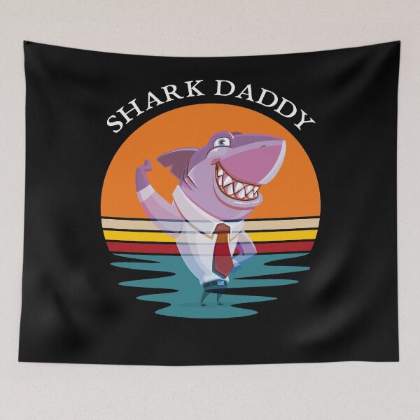 Item preview, Shark Daddy Retro Sunset Smiling Shark Black designed and sold by KeysTreasures.
