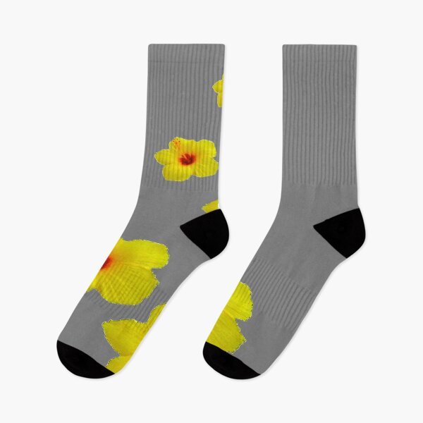 Item preview, TROPICAL YELLOW HIBISCUS FLOWERS GREY ART designed and sold by sharlesart.