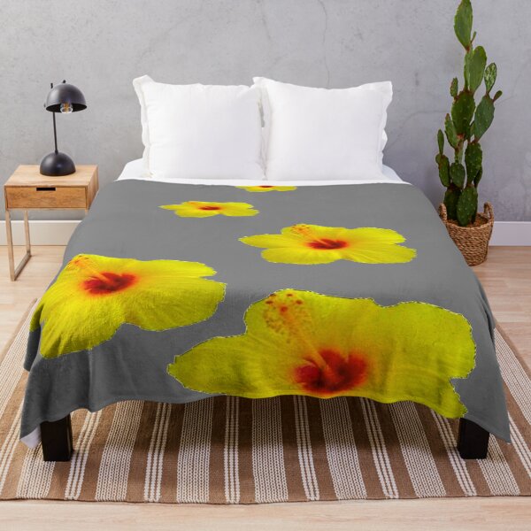 Item preview, TROPICAL YELLOW HIBISCUS FLOWERS GREY ART designed and sold by sharlesart.