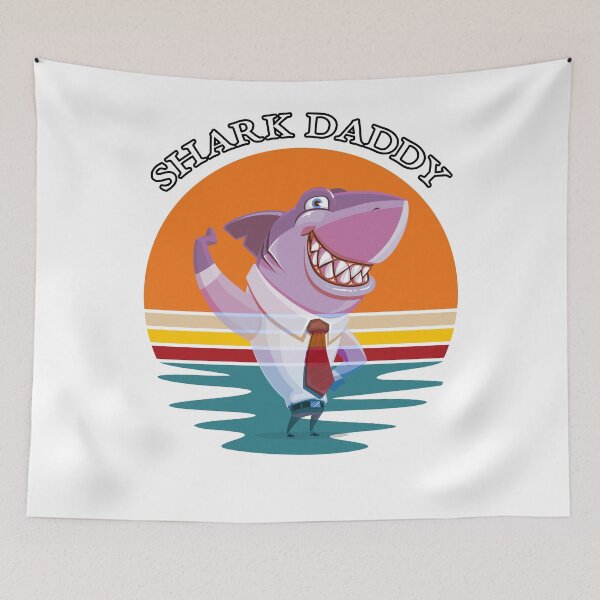 Item preview, Shark Daddy Retro Sunset Smiling Shark White designed and sold by KeysTreasures.