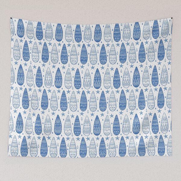 Item preview, Ornamental water drops and starfish seamless pattern on white background for shower curtain. Doodle style vector illustration designed and sold by Olgus.
