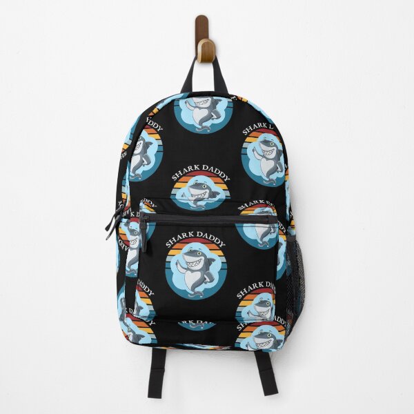 Item preview, Shark Daddy Retro Sunset Smiling Shark Black designed and sold by KeysTreasures.