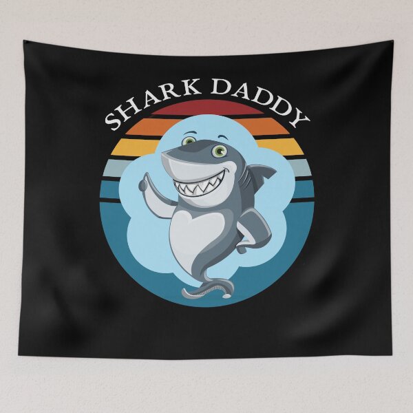 Item preview, Shark Daddy Retro Sunset Smiling Shark Black designed and sold by KeysTreasures.