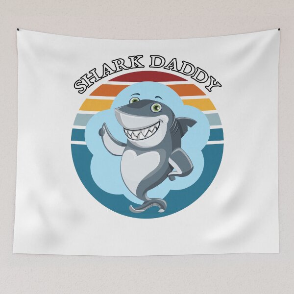 Item preview, Shark Daddy Retro Sunset Smiling Shark White designed and sold by KeysTreasures.