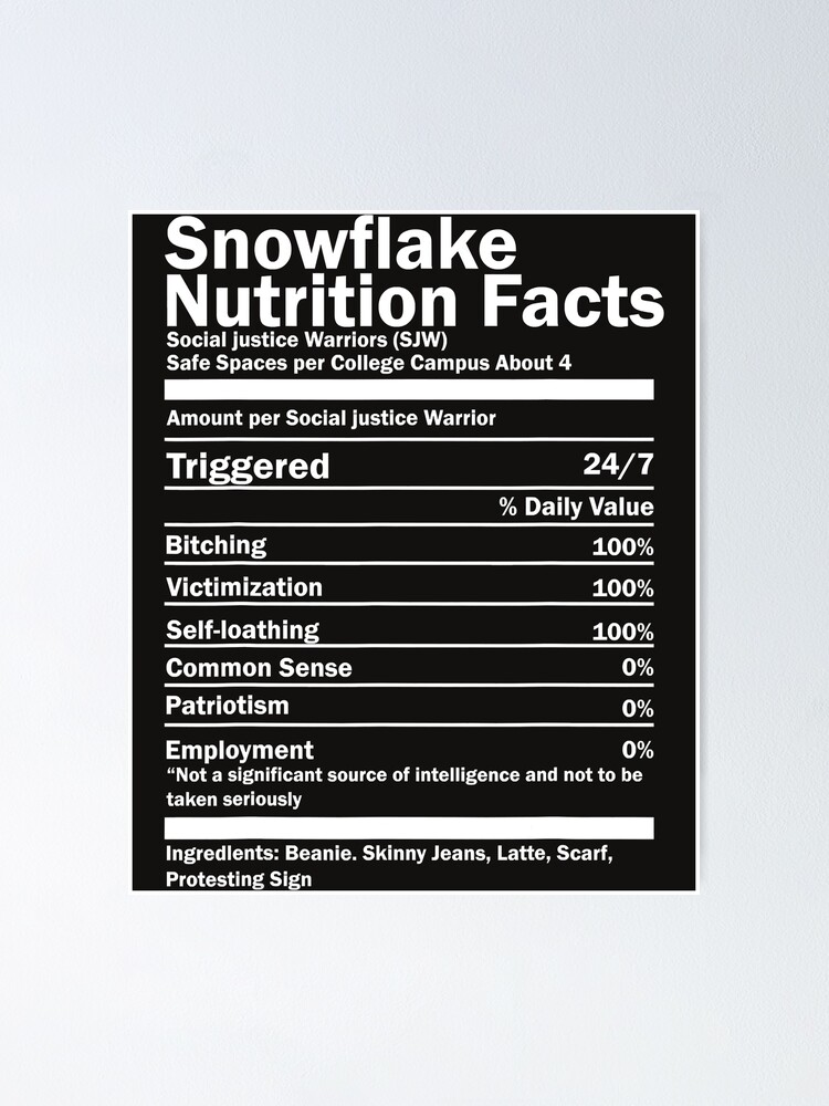 "Snowflake Nutrition Facts " Poster for Sale by sebrinaschell Redbubble
