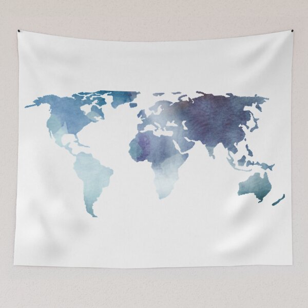 Aperçu de l'œuvre Carte du monde aquarelle bleu violet créée et vendue par NelBo.