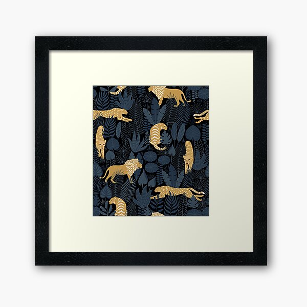 Jungle Cats at Night Framed Art Print