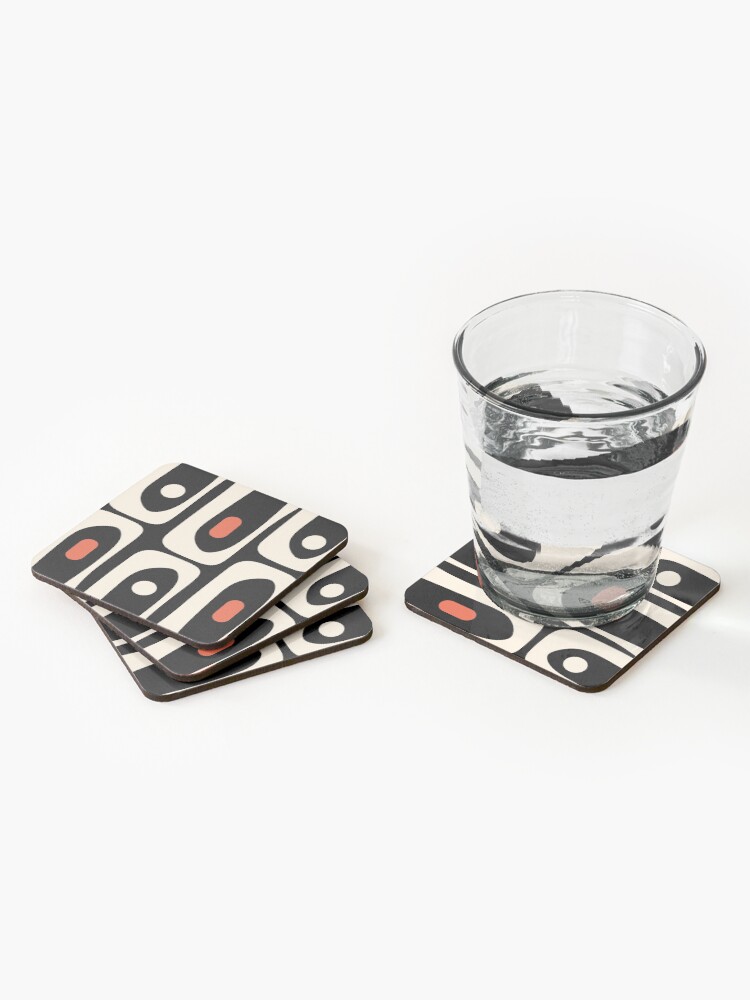 Thumbnail 2 of 5, Coasters (Set of 4), Mid Century Modern Piquet Abstract Pattern Black, Orange, and Almond Cream designed and sold by kierkegaard.