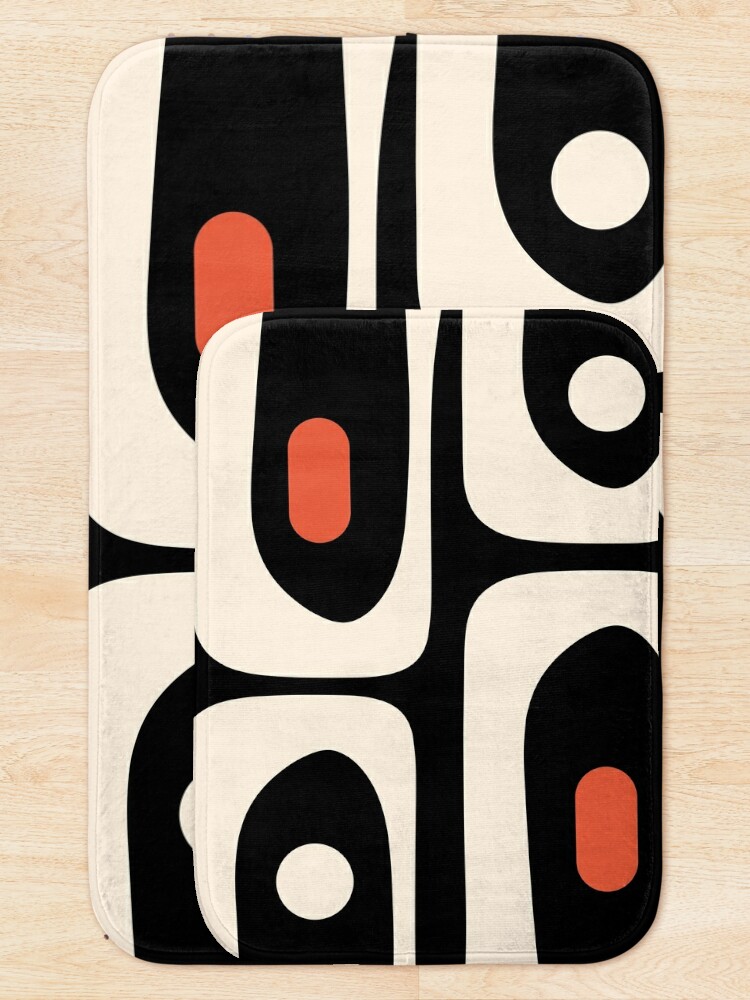 Mid Century Modern Piquet Abstract Pattern in Black and Almond Cream Bath  Mat by Kierkegaard Design Studio