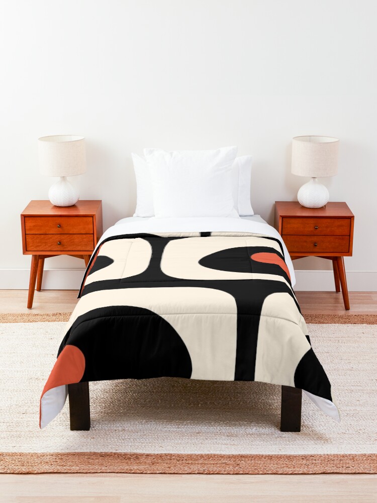 Alternate view of Mid Century Modern Piquet Abstract Pattern Black, Orange, and Almond Cream Comforter