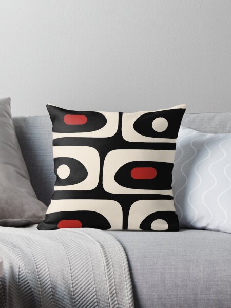 Item preview, Mid Century Modern Piquet Abstract Pattern in Black, Red, and Almond Cream designed and sold by kierkegaard.