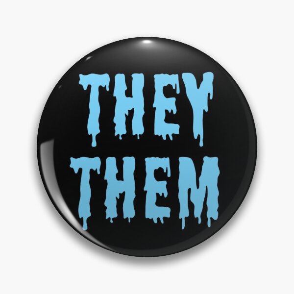 Item preview, They/them trans pronouns pin button pastel blue spooky horror goth designed and sold by nexus-vi.