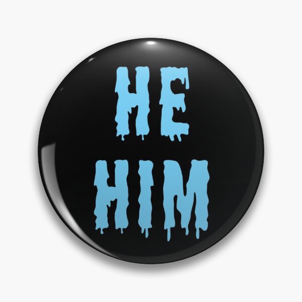 Item preview, He/him trans pronouns pin pastel blue spooky horror goth designed and sold by nexus-vi.
