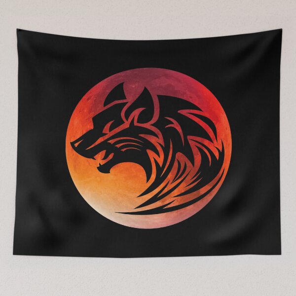 Item preview, Red Full Moon With Tribal Crawling Wolf designed and sold by aronia.