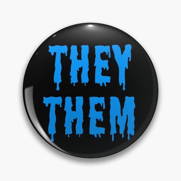 Item preview, They/them trans pronouns pin button blue spooky horror goth designed and sold by nexus-vi.