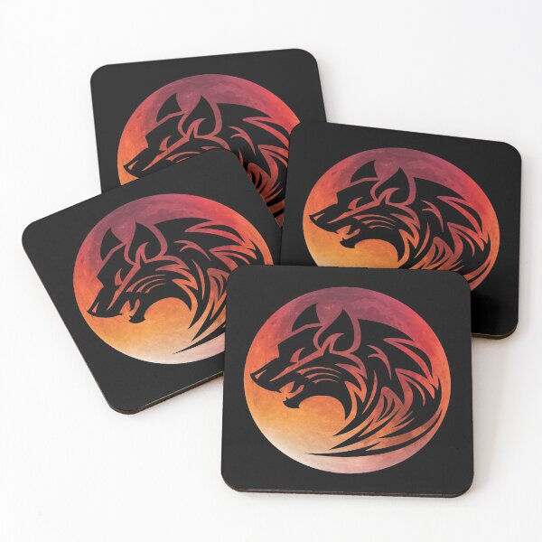Item preview, Red Full Moon With Tribal Crawling Wolf designed and sold by aronia.