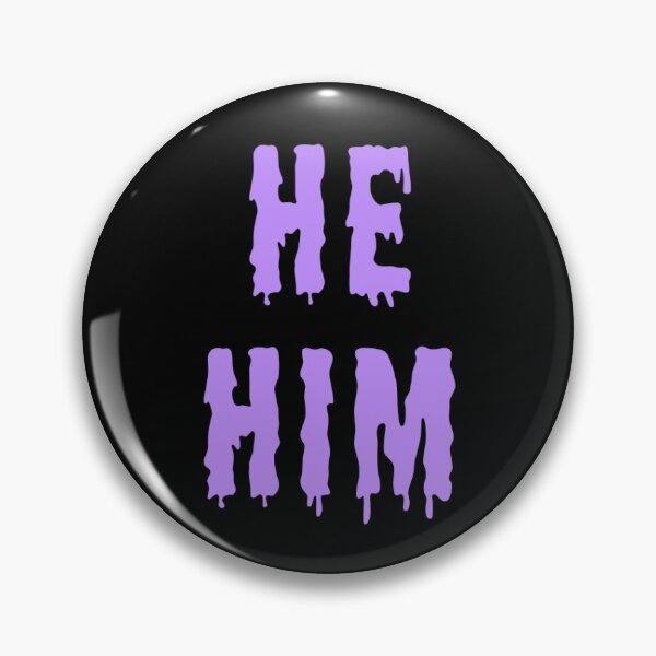 Item preview, He/him trans pronouns pin button lavender spooky horror goth designed and sold by nexus-vi.
