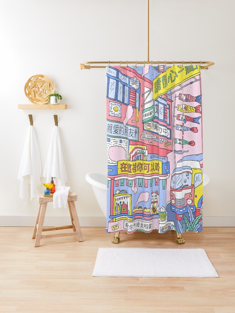 Thumbnail 1 of 5, Shower Curtain, 我在這裡感覺很好 designed and sold by theeighth.