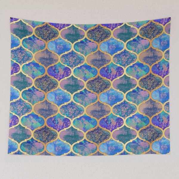 Item preview, Moroccan Quatrefoil Blue and Gold designed and sold by Julie Erin Designs.