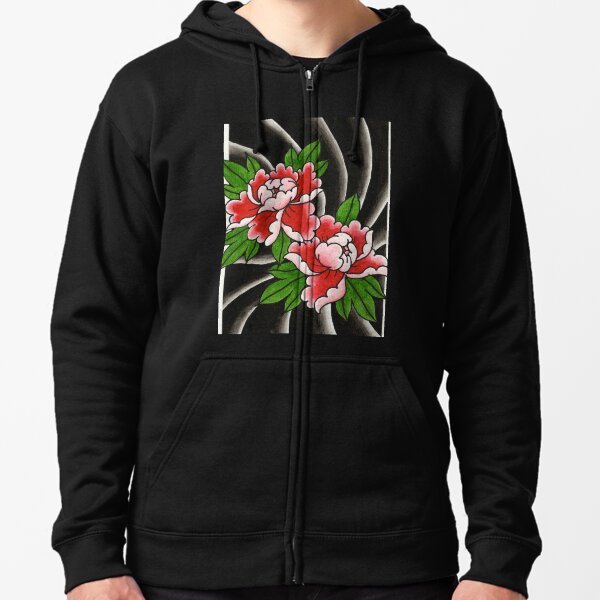 Traditional Japanese peony flower Zipped Hoodie